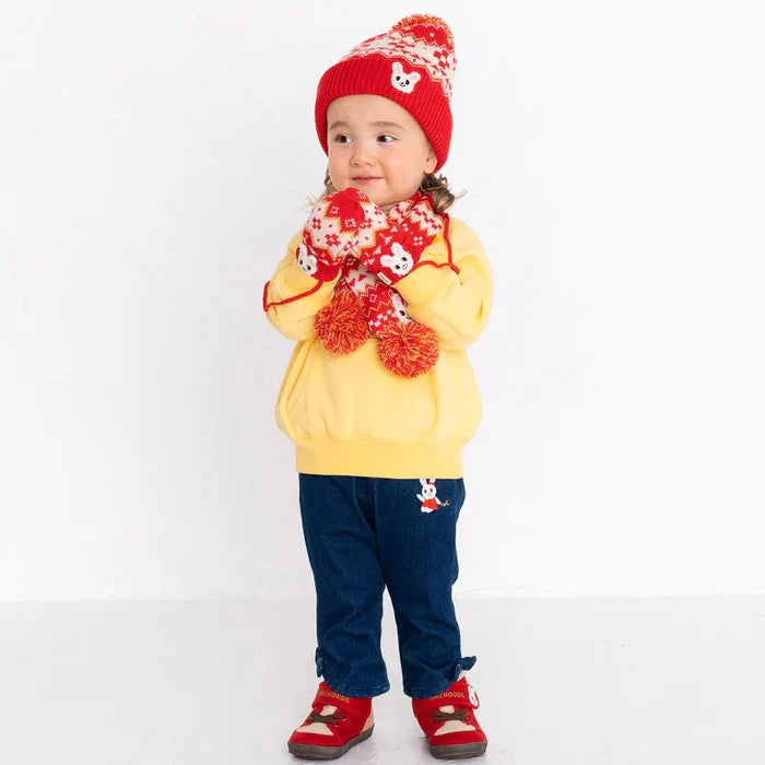 MIKIHOUSE Knitted Mittens with Character Motif-Red