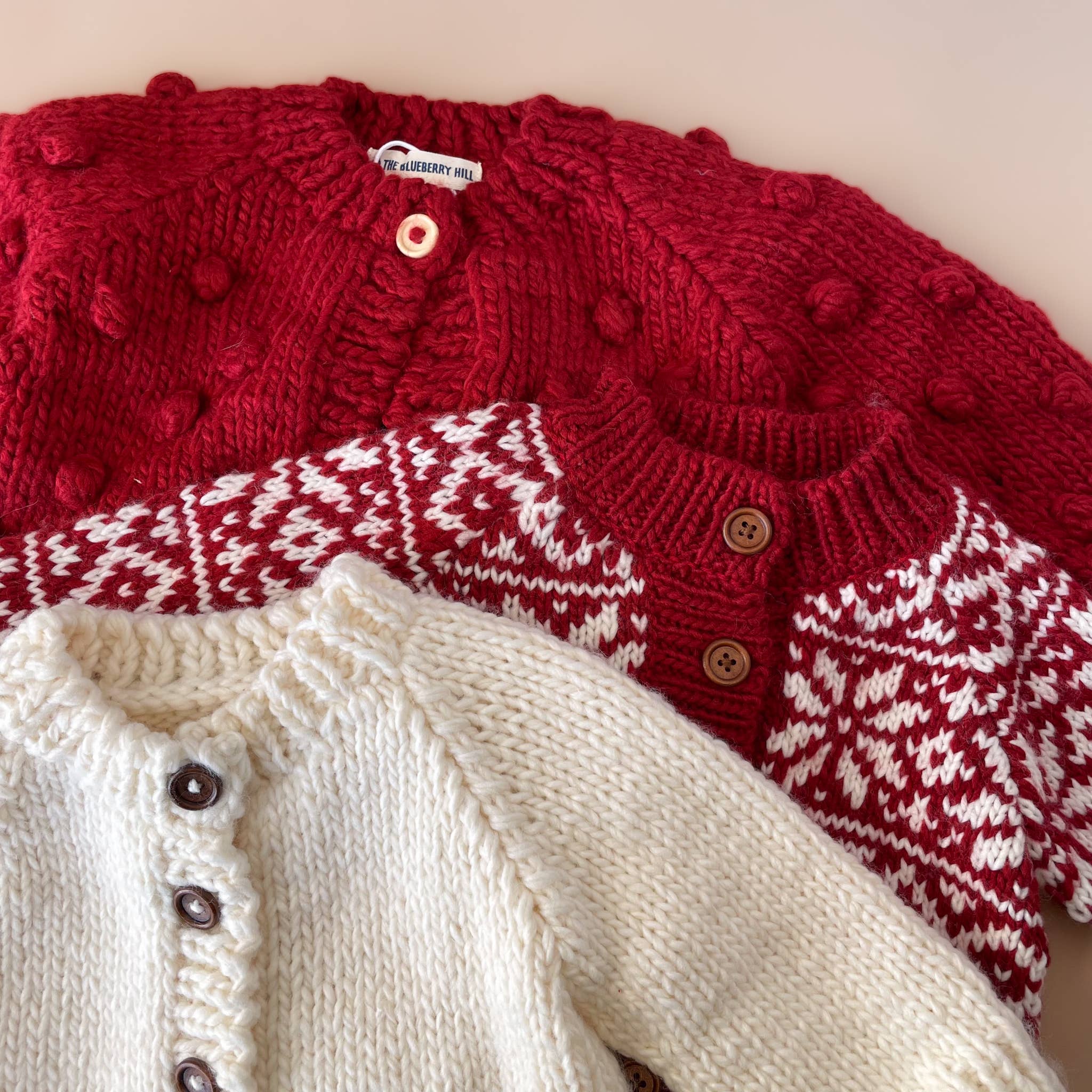 The Blueberry Hill Popcorn Cardigan – Red | Baby & Toddler Hand-Knit Sweater