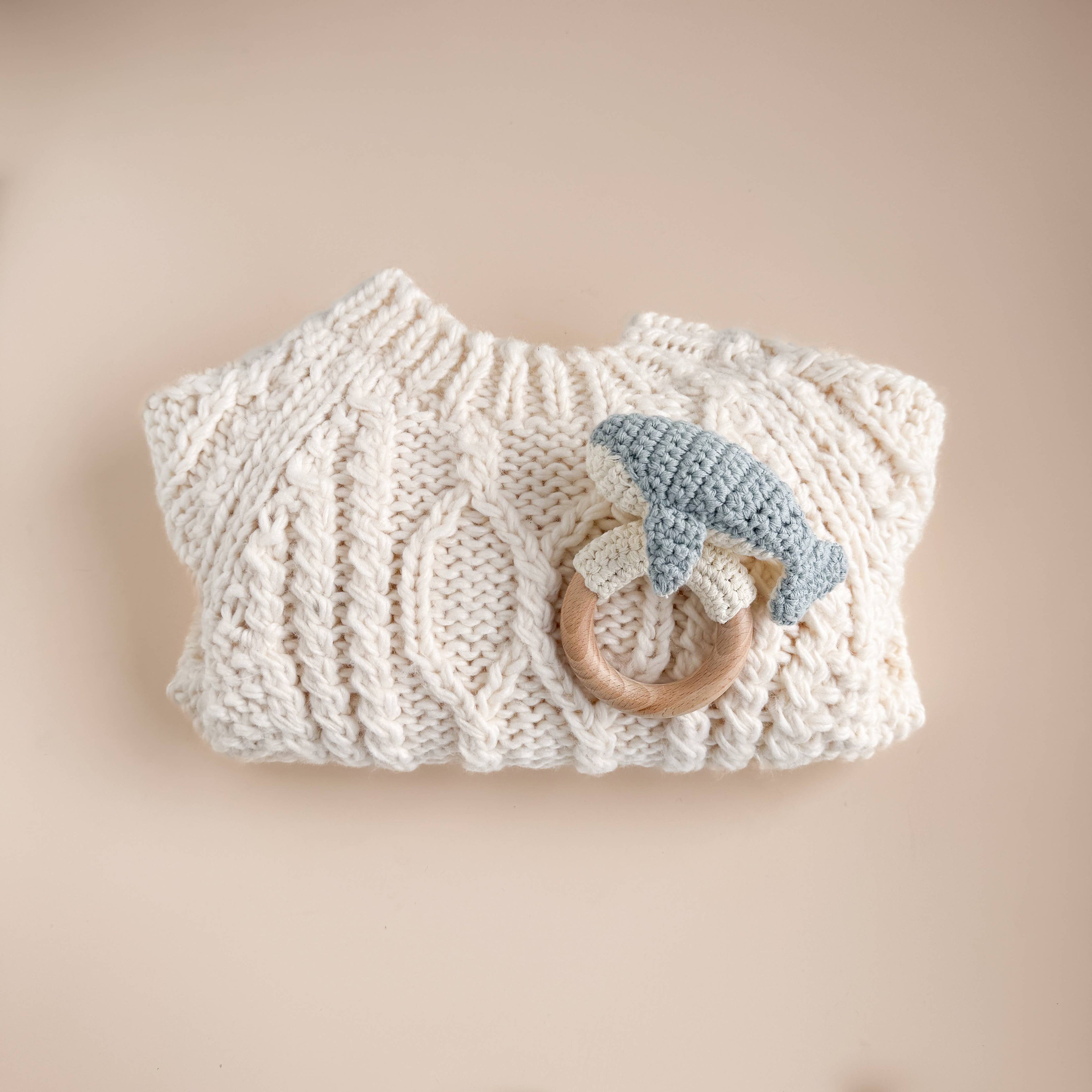 The Blueberry Hill - Teether Whale Cotton Crochet Rattle Baby Gift Spring Summer