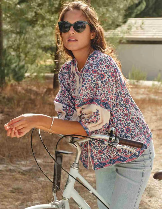 M.A.B.E Della Floral Jacket – Blue Cotton Summer Jacket