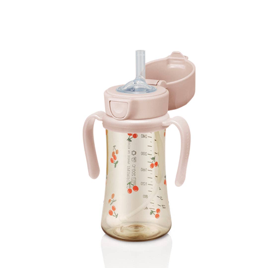 Grosmimi 300ml Straw Cup with Flip Top & Weight - Cherry_Peach Grosmimi