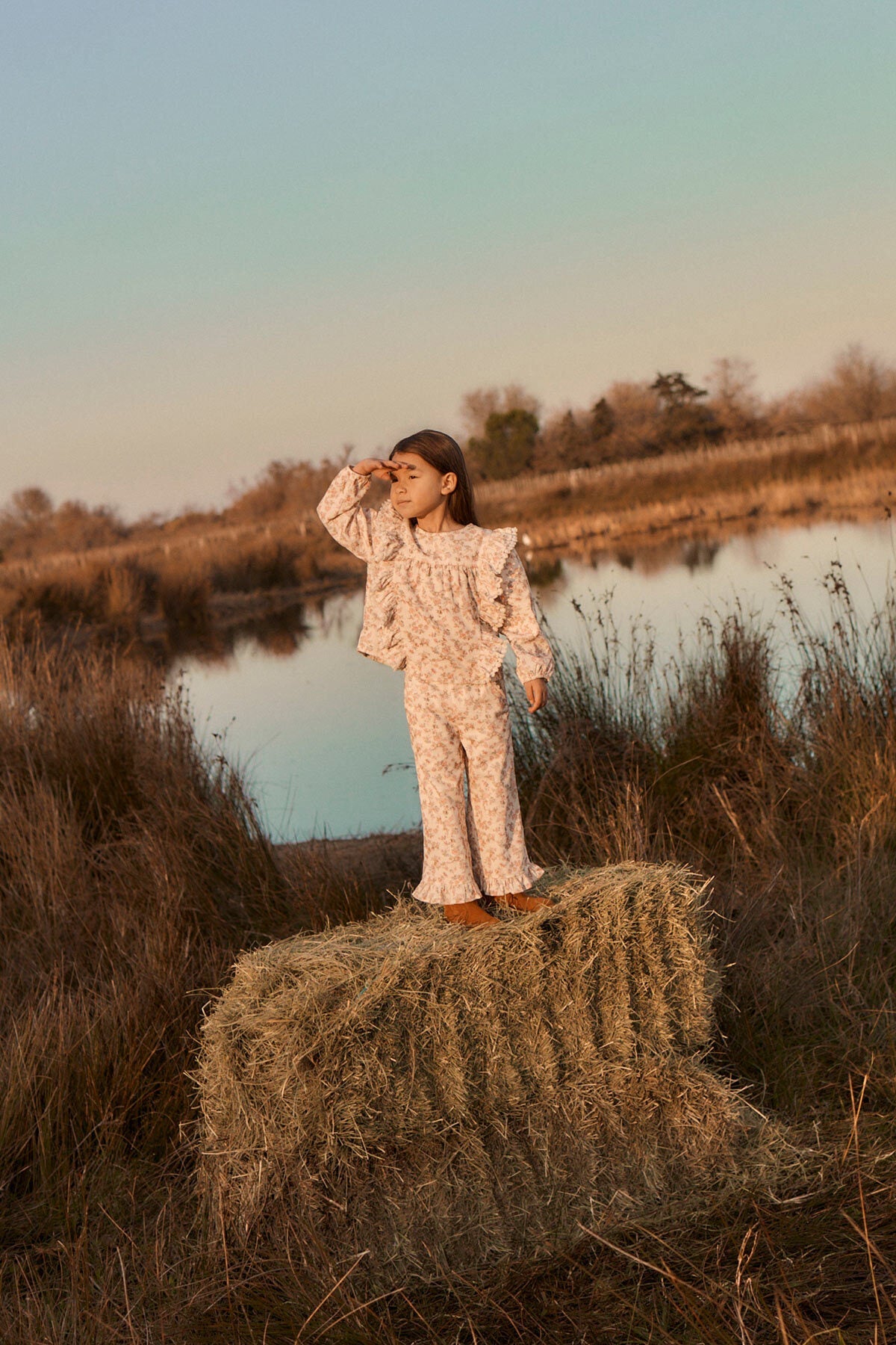 Louise Misha Bella Blouse in Carnation Vale Cream, lifestyle view