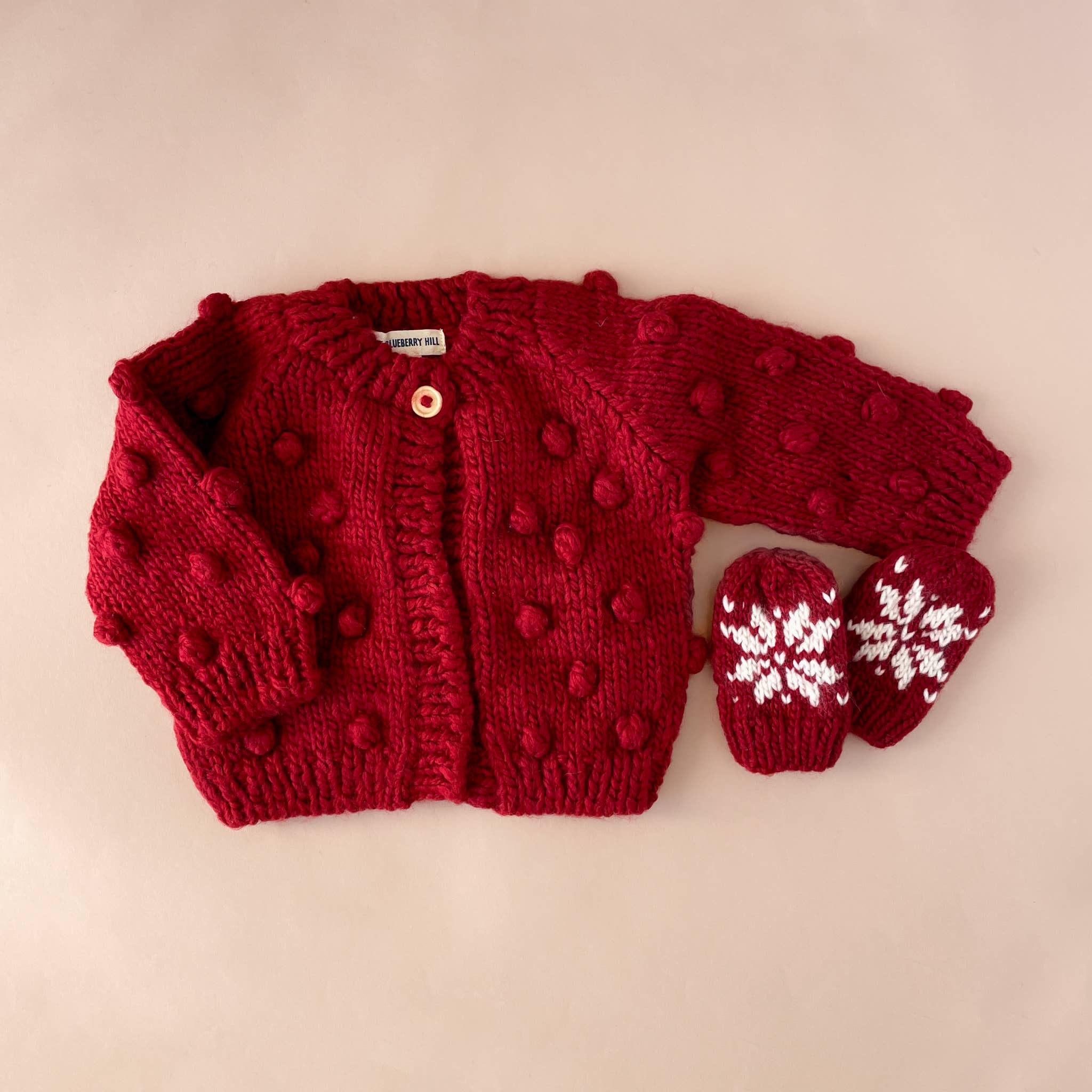 The Blueberry Hill Popcorn Cardigan – Red | Baby & Toddler Hand-Knit Sweater