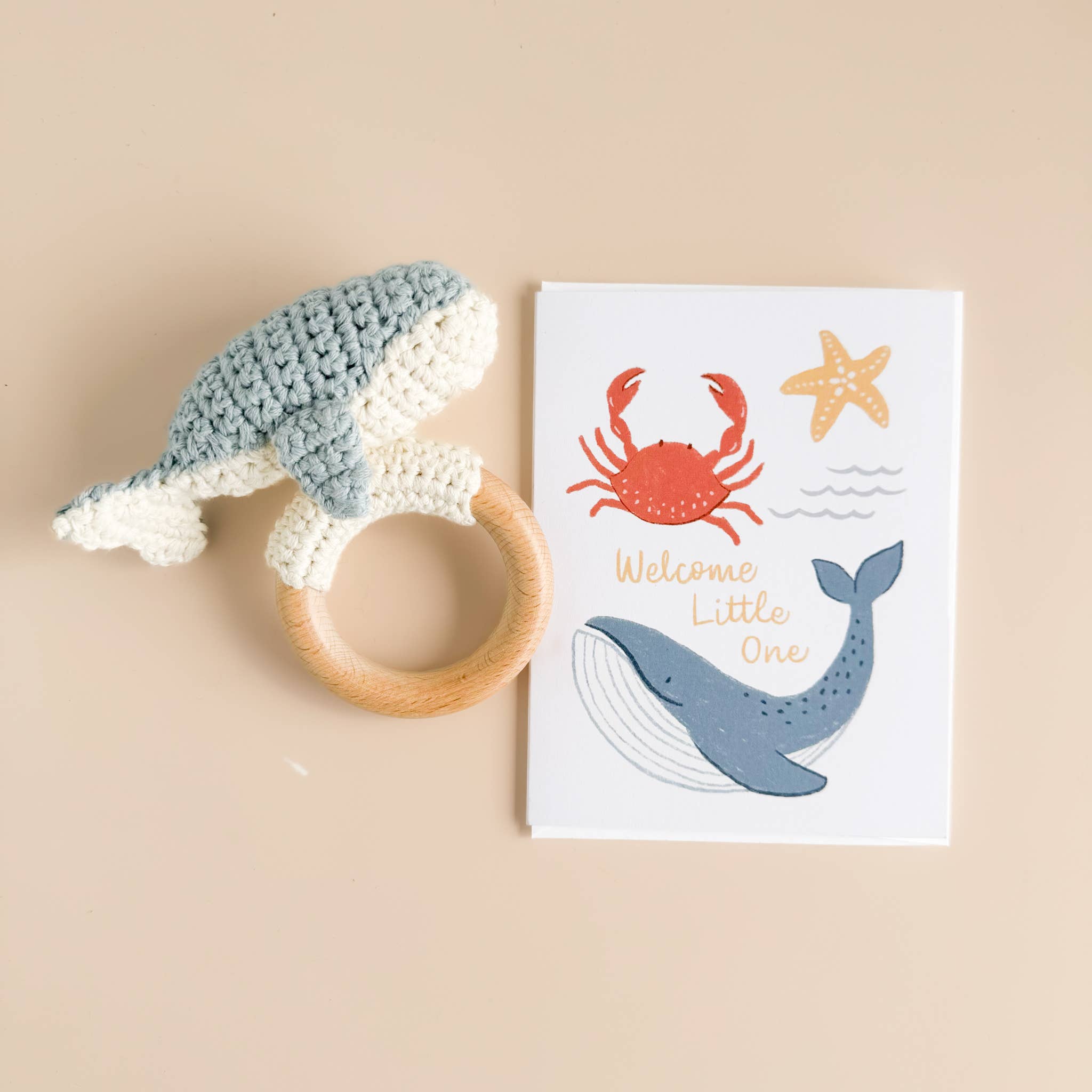The Blueberry Hill - Teether Whale Cotton Crochet Rattle Baby Gift Spring Summer