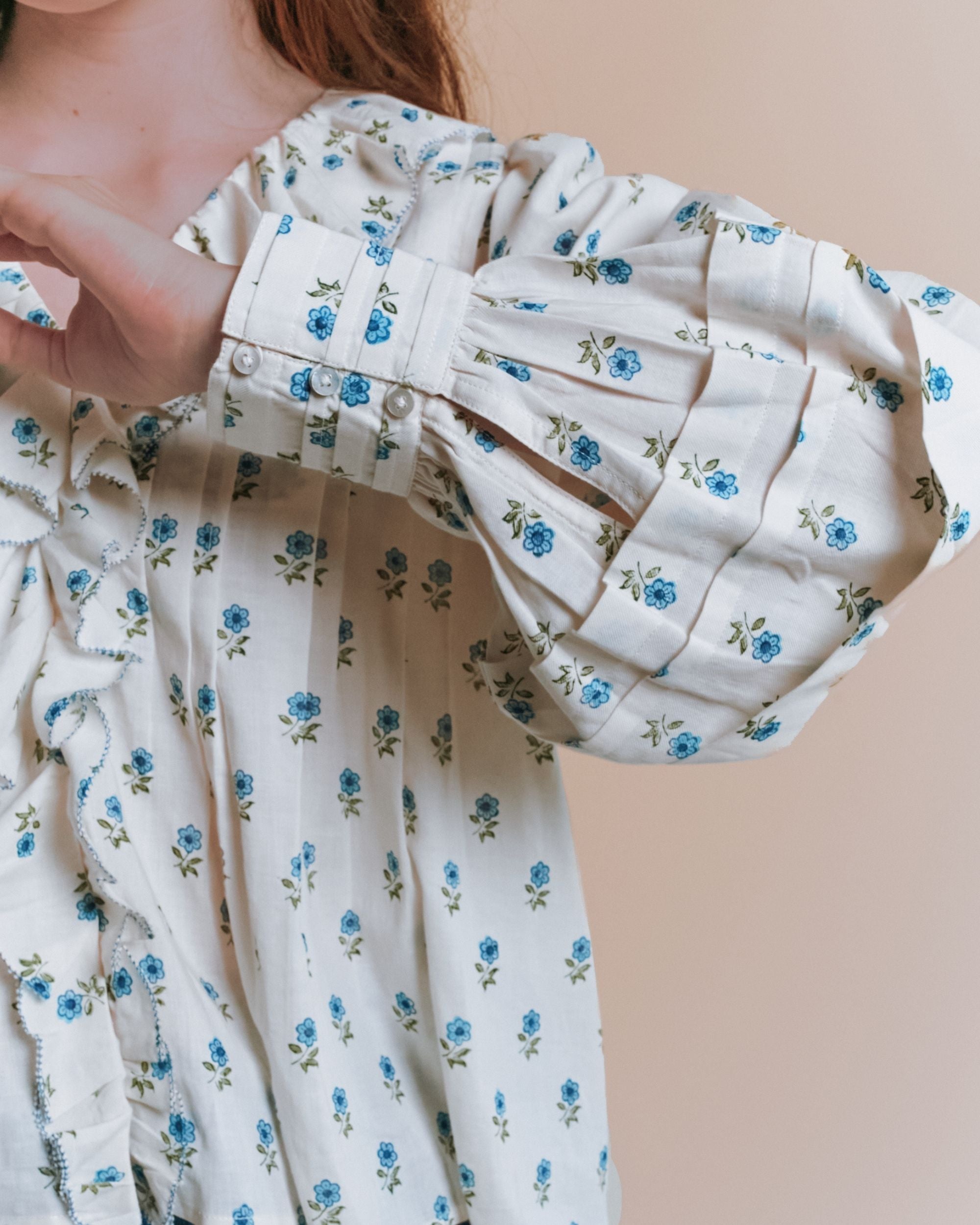 Emile et Ida Scarlet Floral Khadi Ruffle Blouse