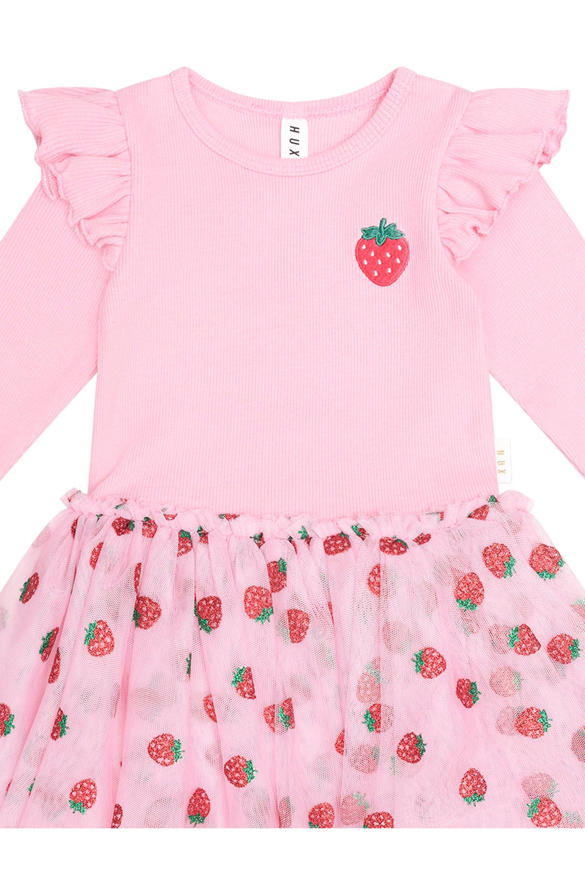 Huxbaby Strawberry Emb Long Sleeve Tulle Dress in Strawberry Crème, alternate view