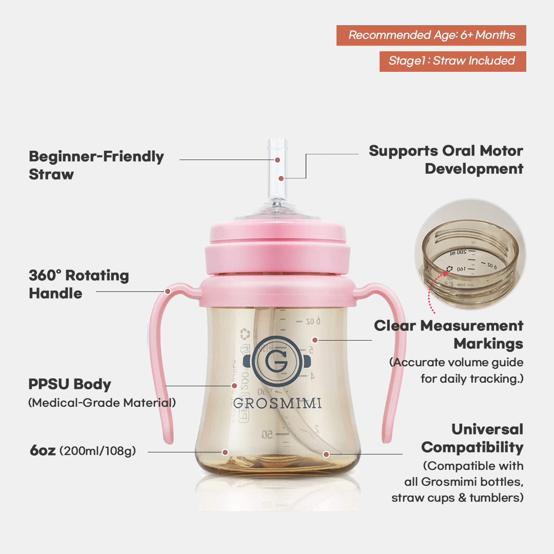 onzenna (Grosmimi and Cha&Mom) - Grosmimi PPSU Straw Cup - 6oz (6 Months+): White