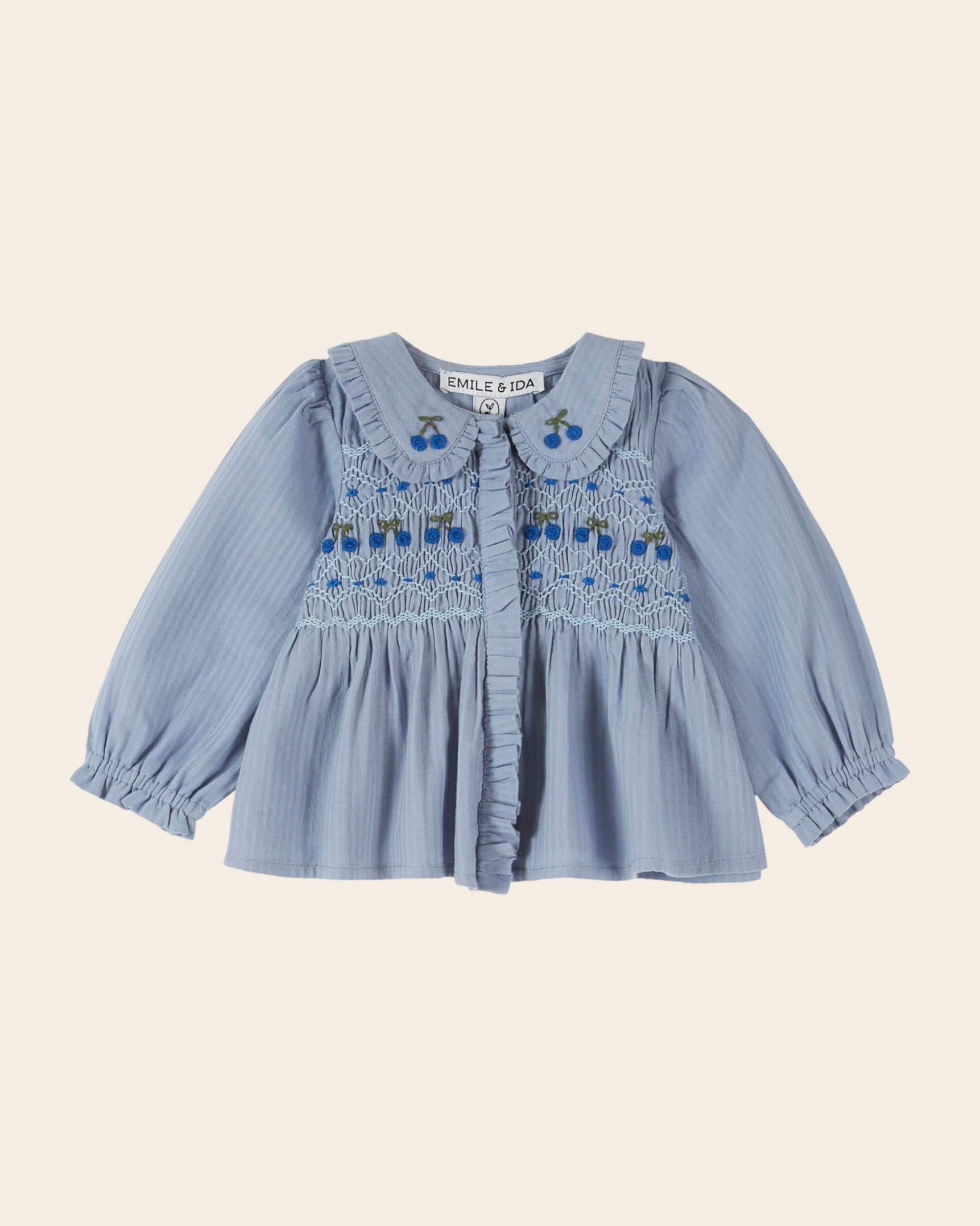Emile et Ida Blue Cherry Smocked Blouse