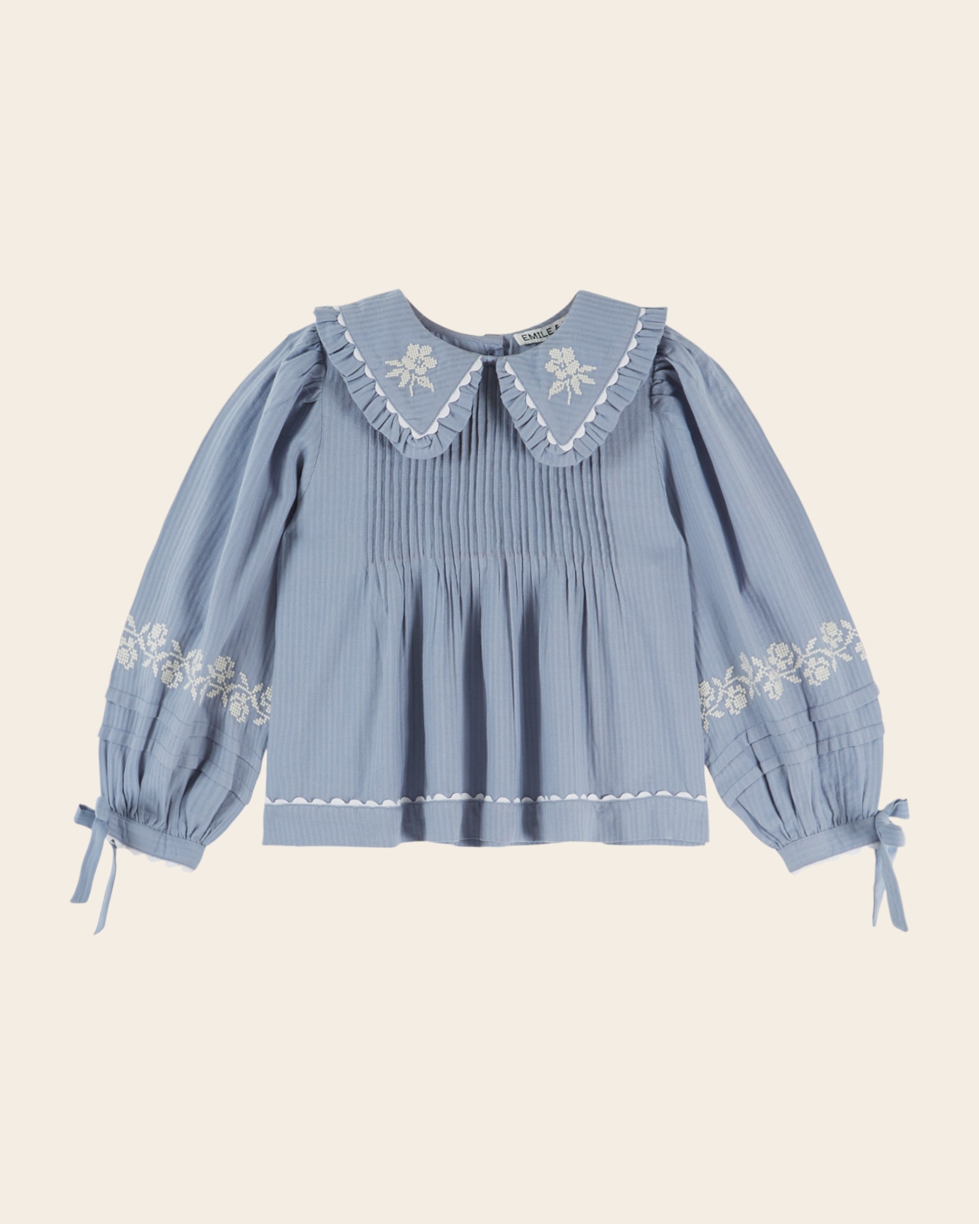 Emile et Ida Blue Embroidered Collar Blouse