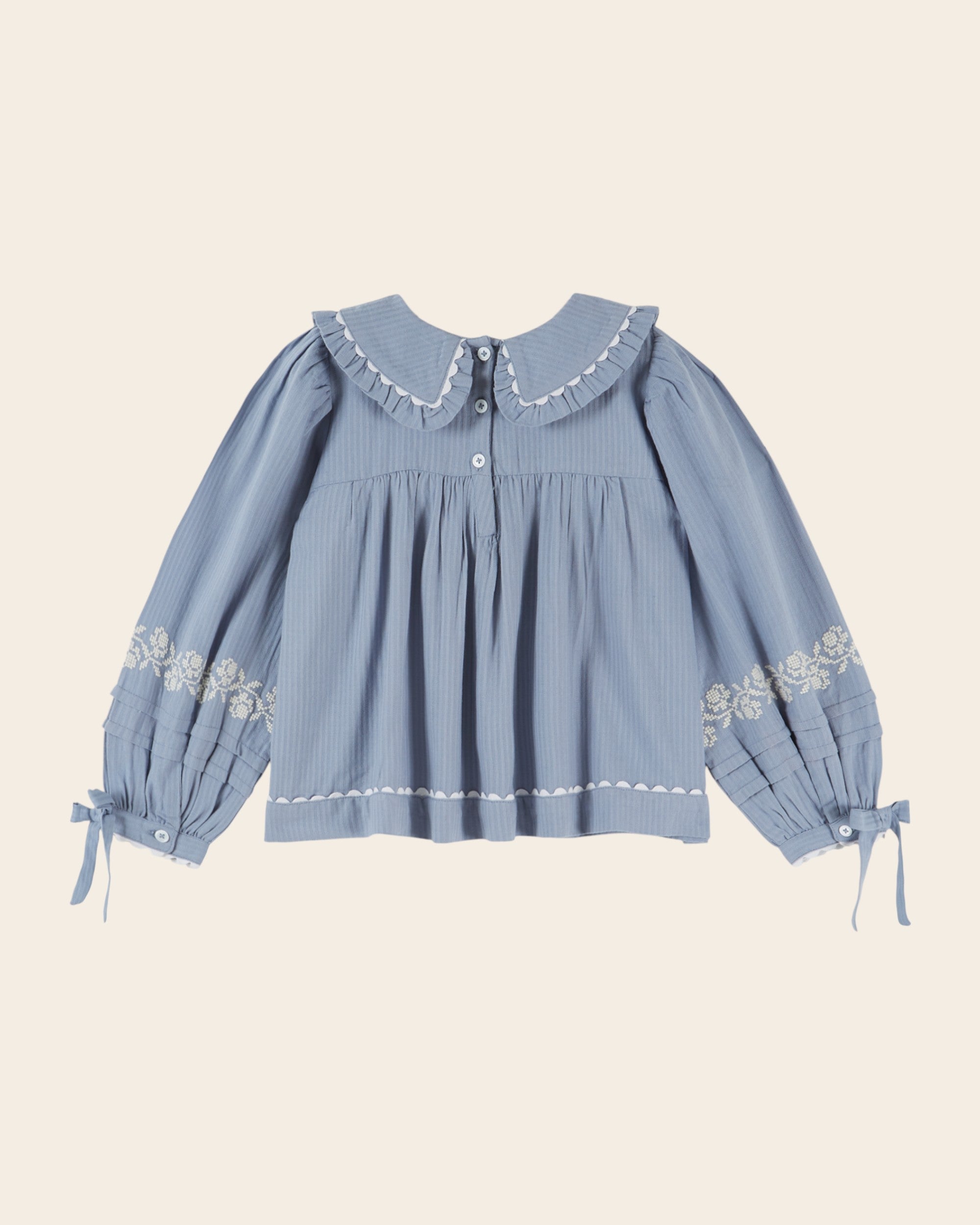 Emile et Ida Blue Embroidered Collar Blouse