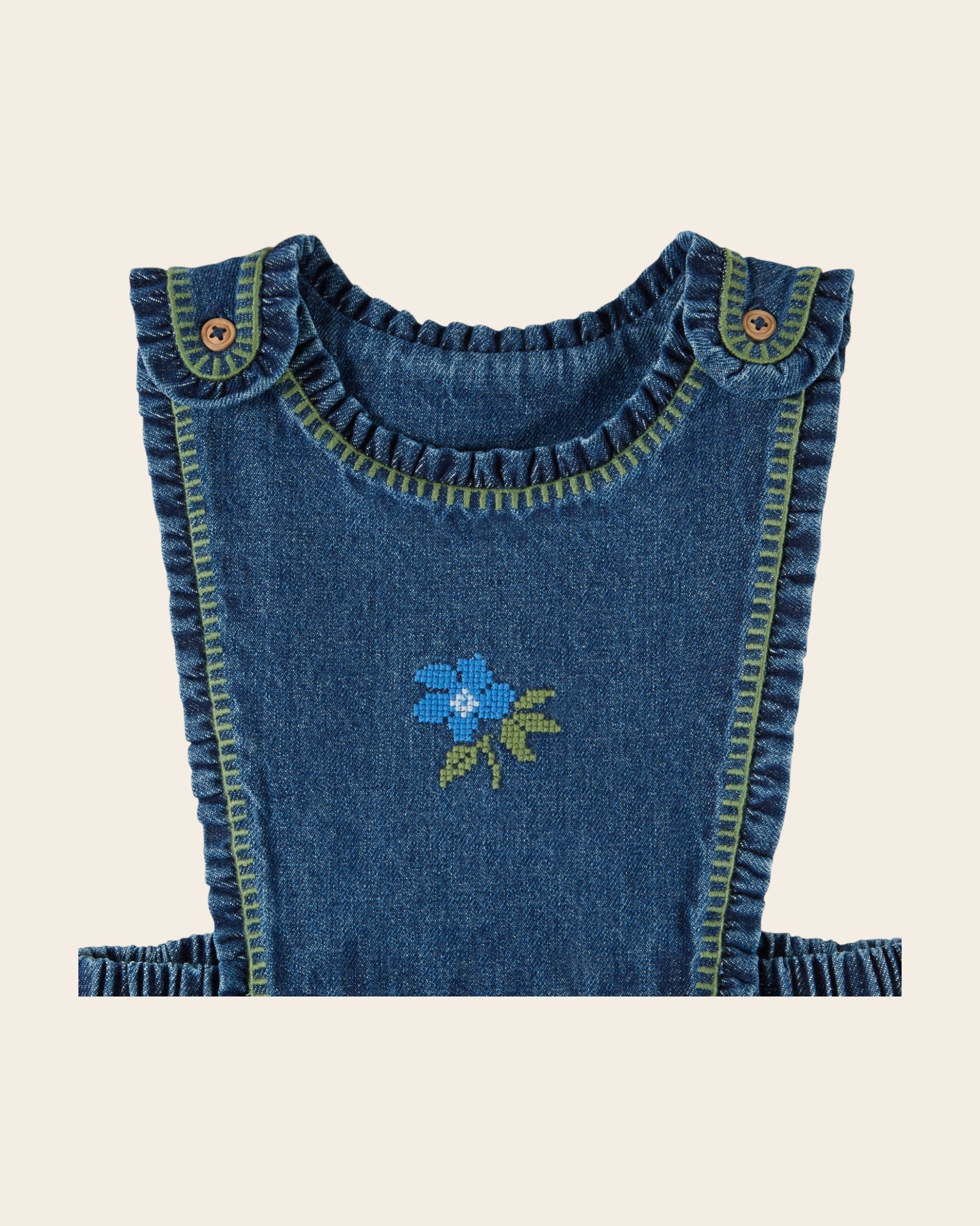 Emile et Ida Blue Denim Embroidered Apron Dress