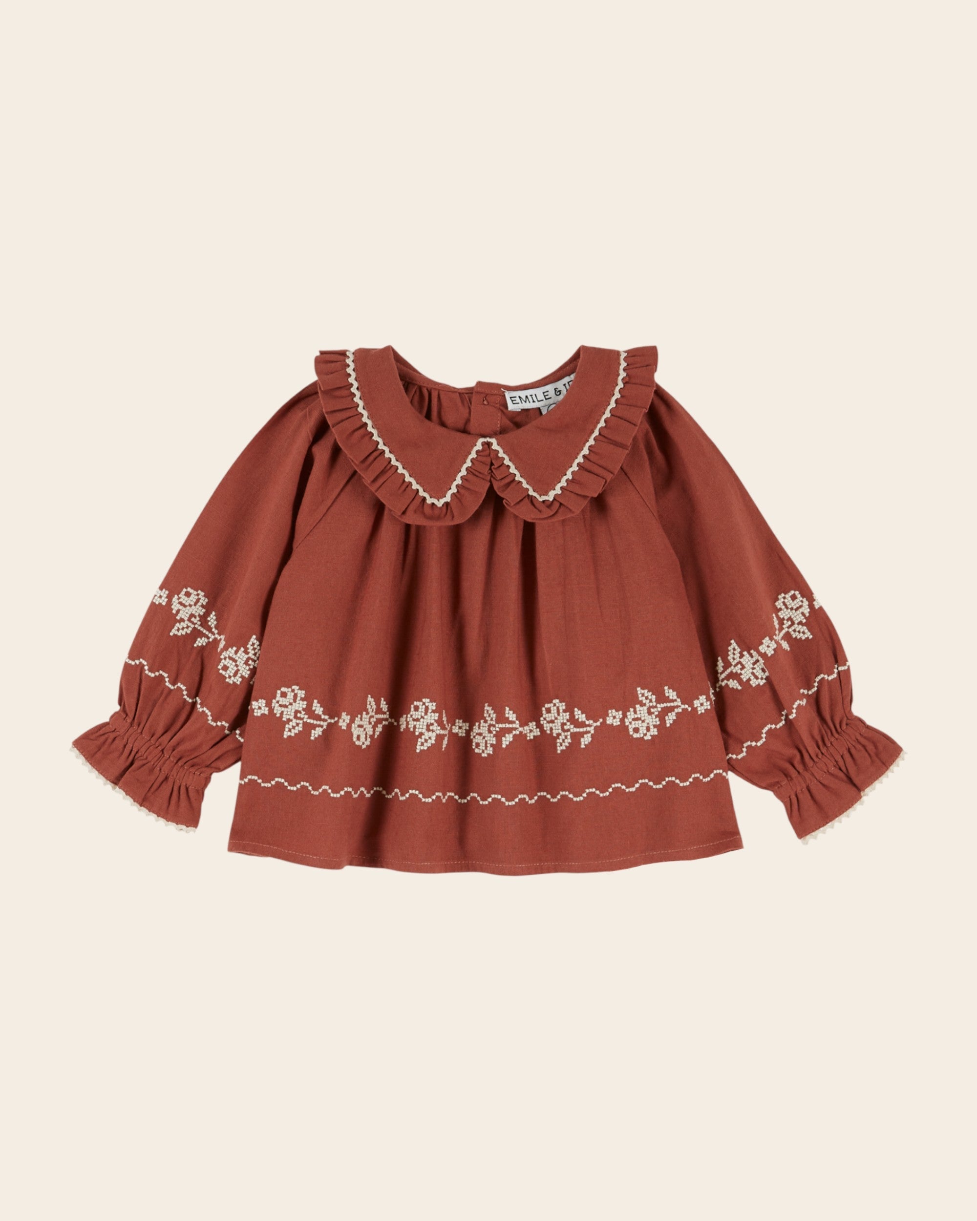 Emile et Ida Acajou embroidered ruffle collar blouse