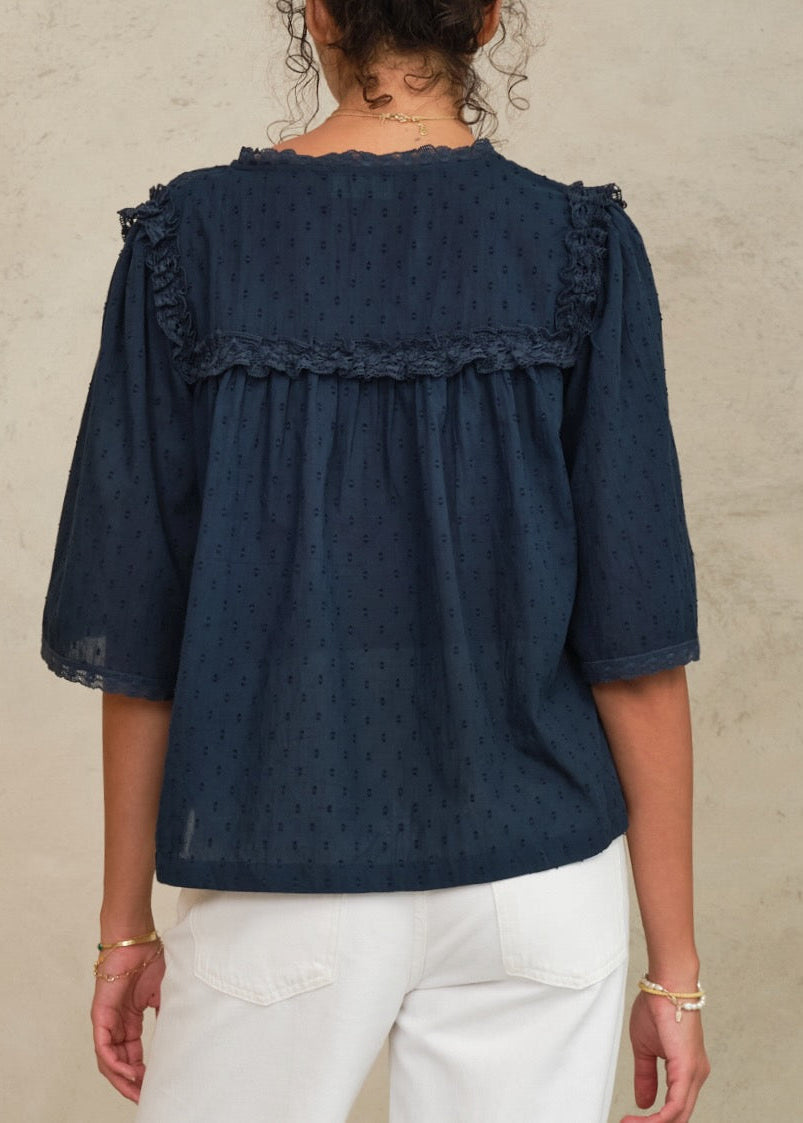 M.A.B.E Brea Frill Top - Navy