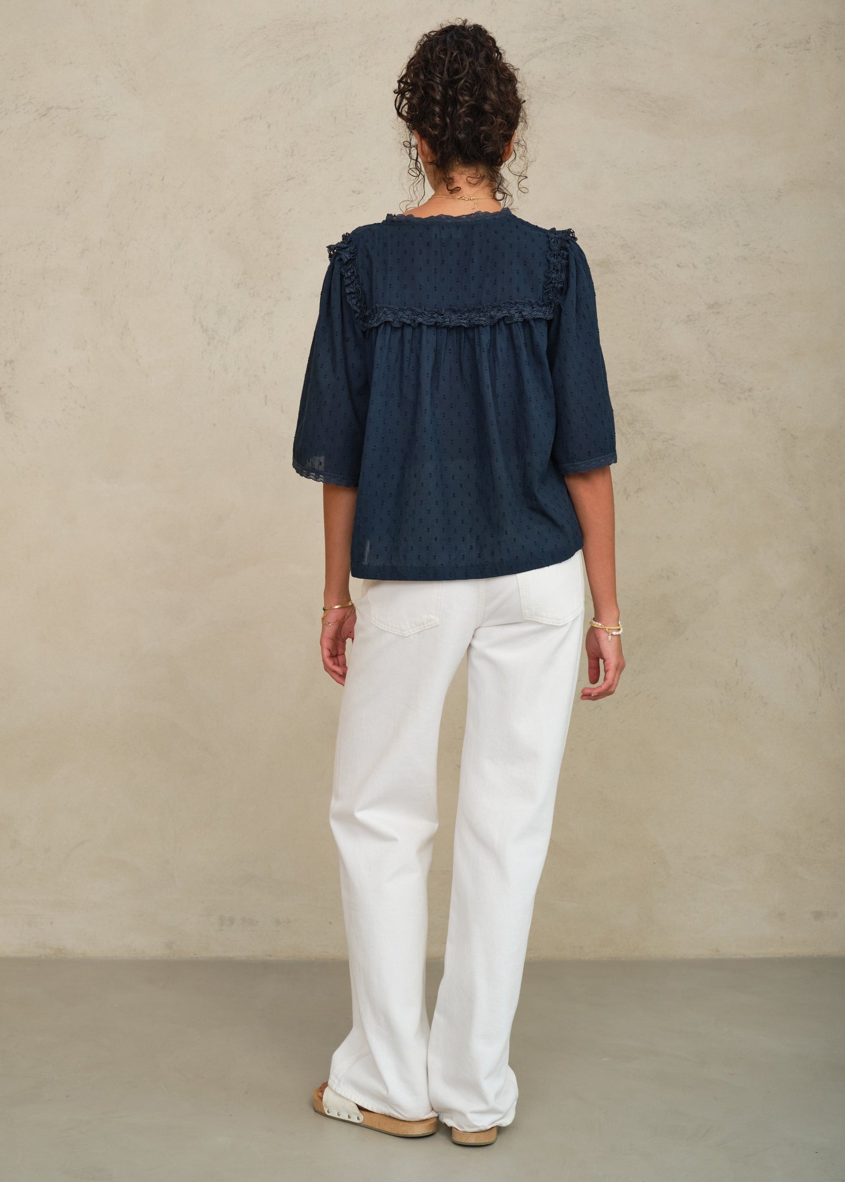 M.A.B.E Brea Frill Top - Navy