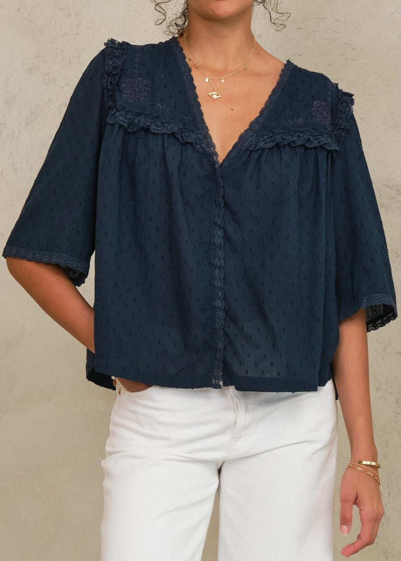 M.A.B.E Brea Frill Top - Navy
