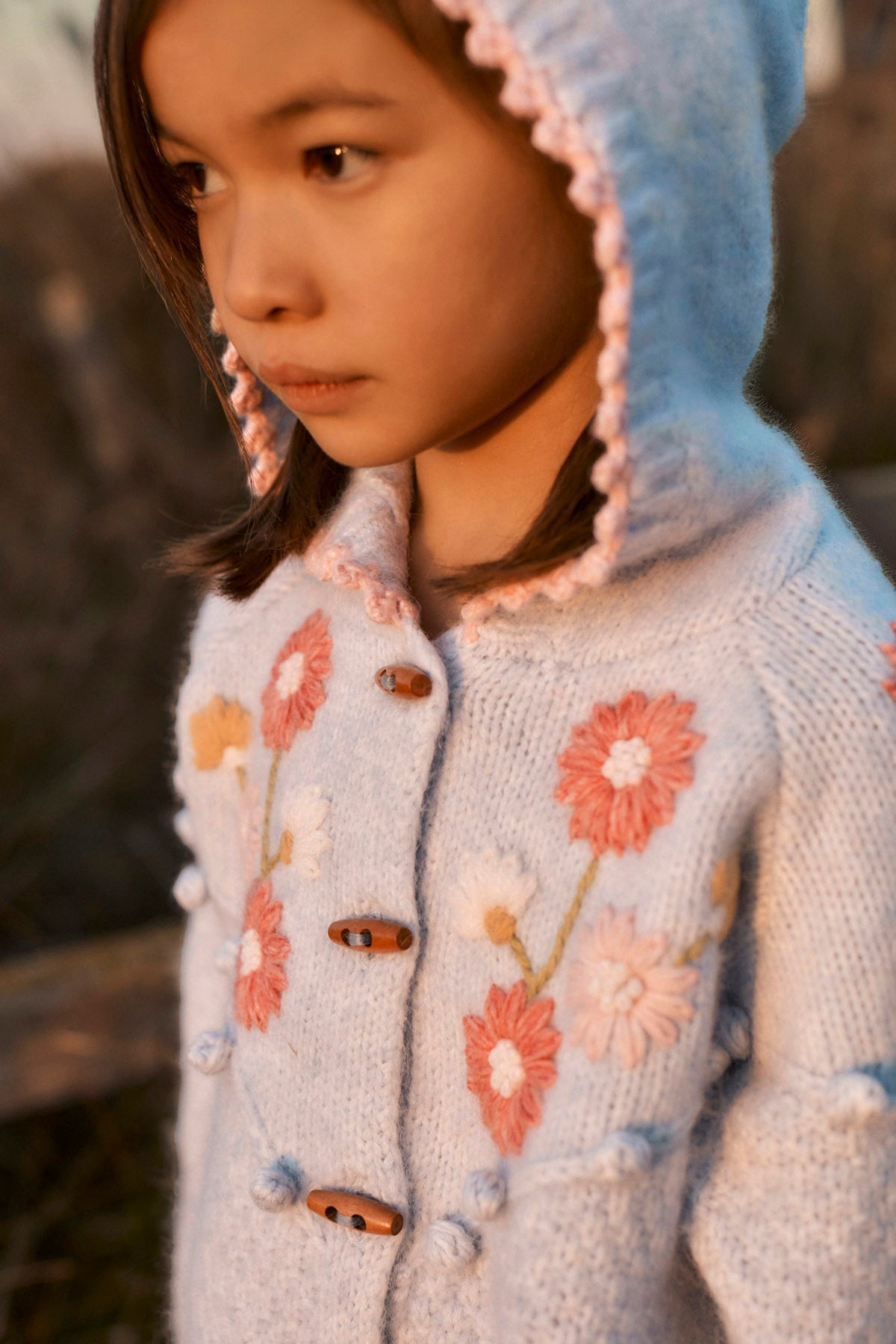 Louise Misha Ezi Hooded Knit Cape – Cloud