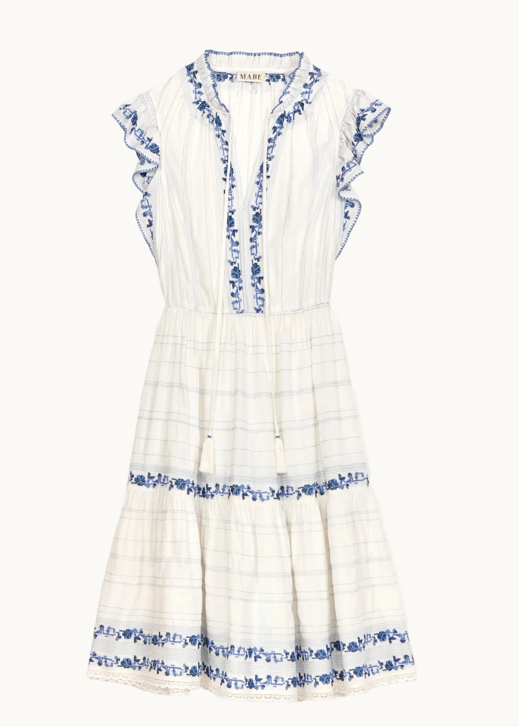 M.A.B.E Halle Frill Dress - Ecru/Blue