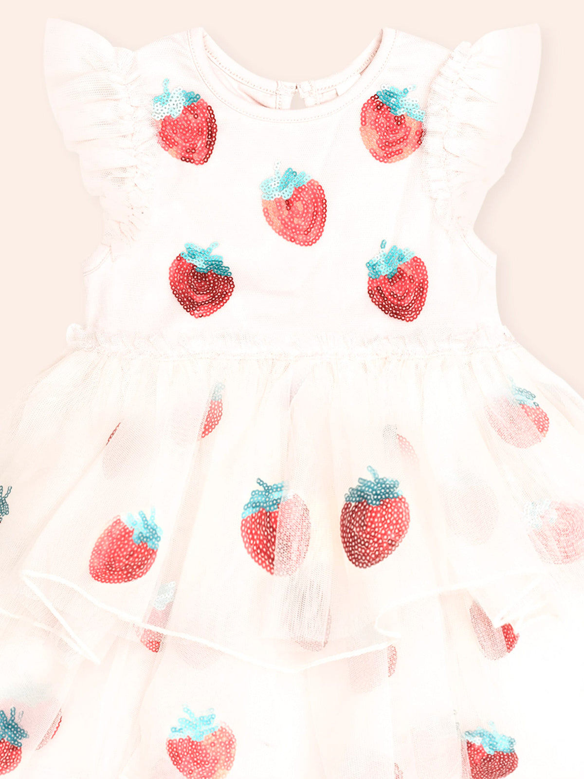Huxbaby Sequin Strawberry Tulle Dress in Ecru, tulle skirt detail