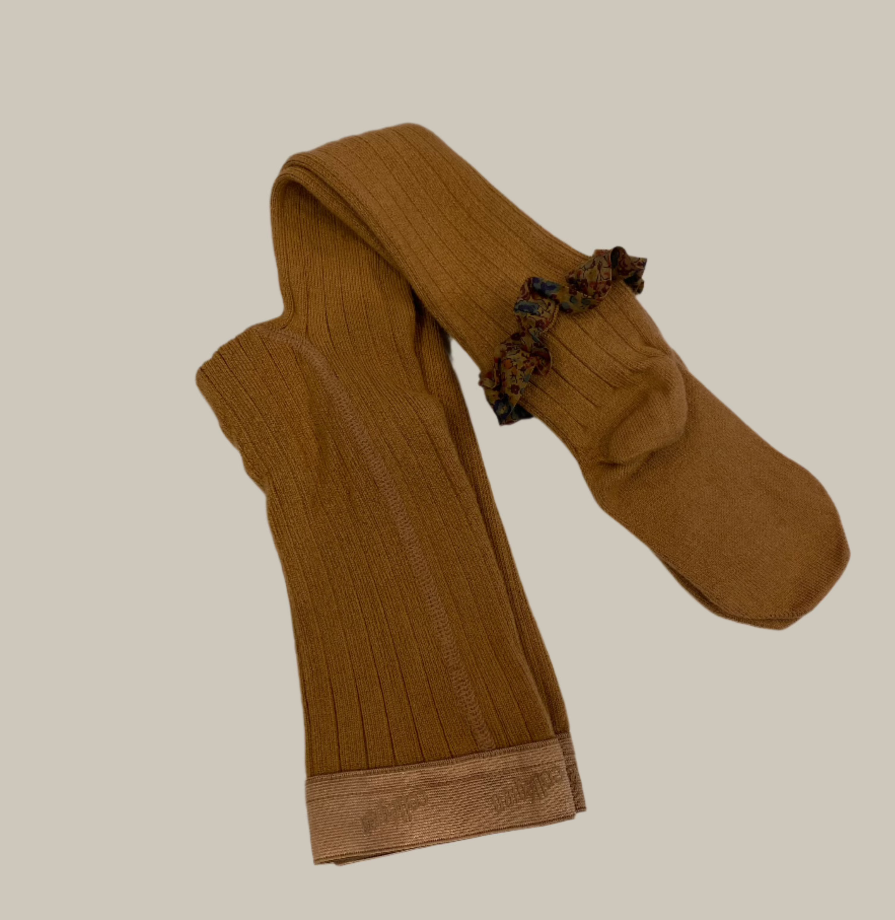 Collegien Clémence - Liberty Ruffle Ribbed Tights - Caramel au Beurre Salé Collégien