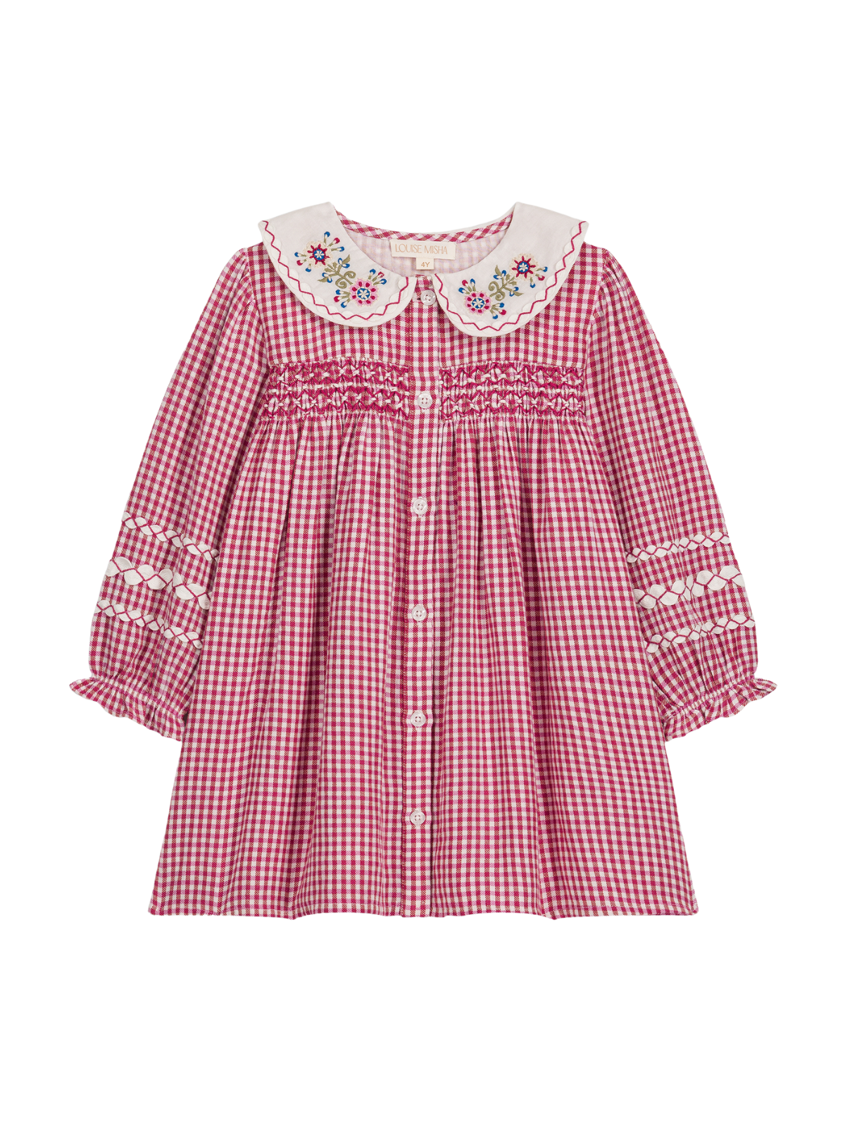 Louise Misha Delina Smocked Dress-Raspberry Checks