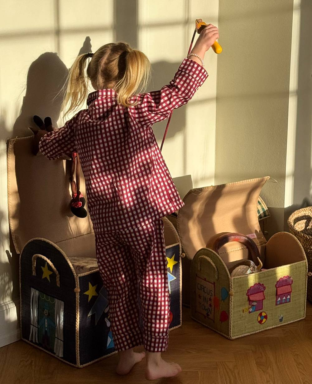Sissel Edelbo Nuit MINI red checked pyjamas worn indoors