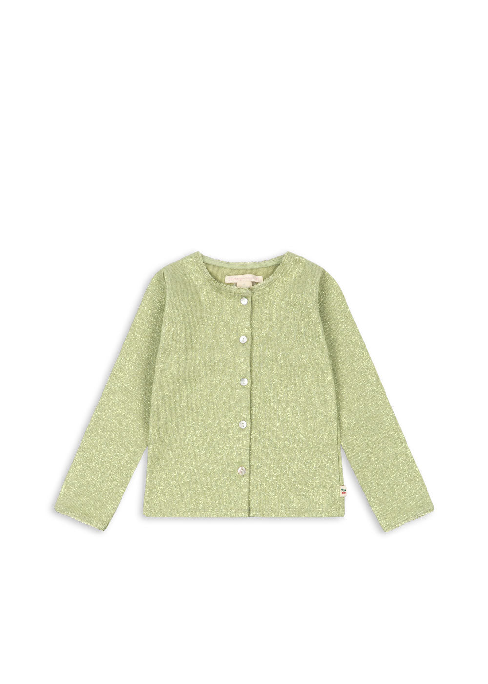 Konges Sløjd Roli Cardigan in Leek Green, front view with button closure