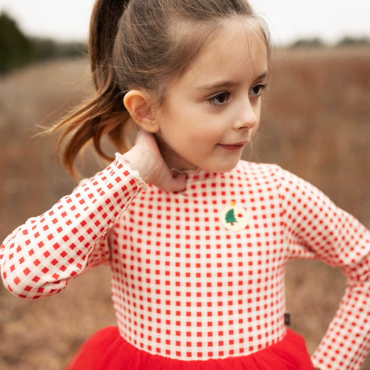 Petite Hailey Bell Tree Dress-Red