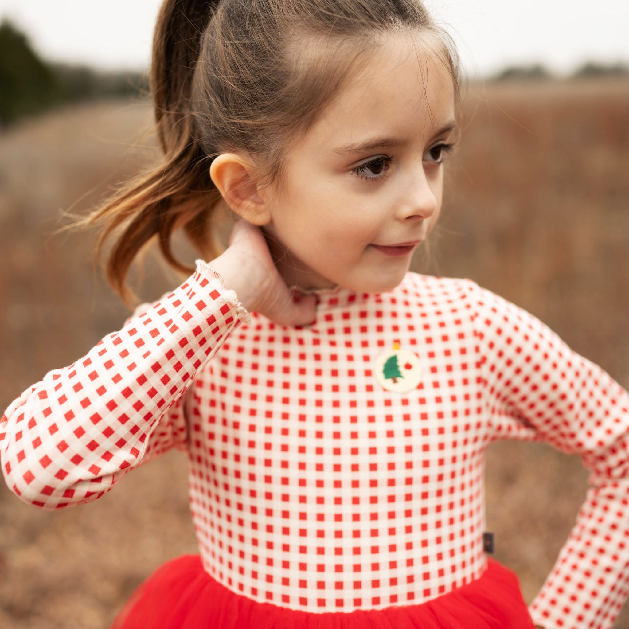 Petite Hailey Bell Tree Dress-Red