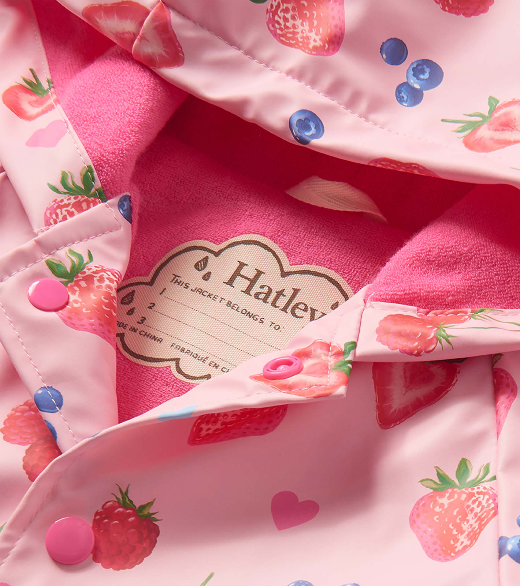 Hatley Baby & Toddler Girls Summer Berries Button-Up Rain Jacket detail