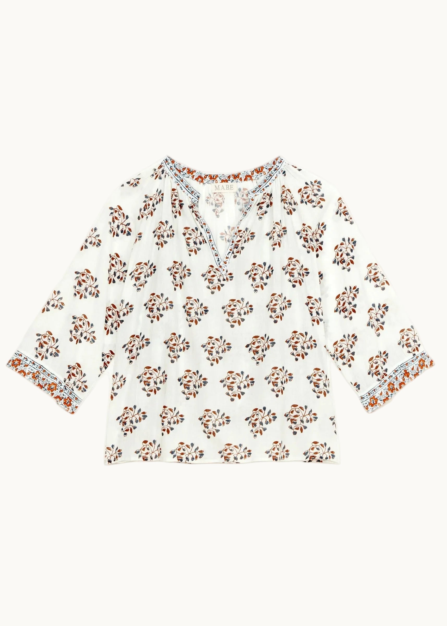 M.A.B.E Stella Long Sleeve Top - Ecru/Rust