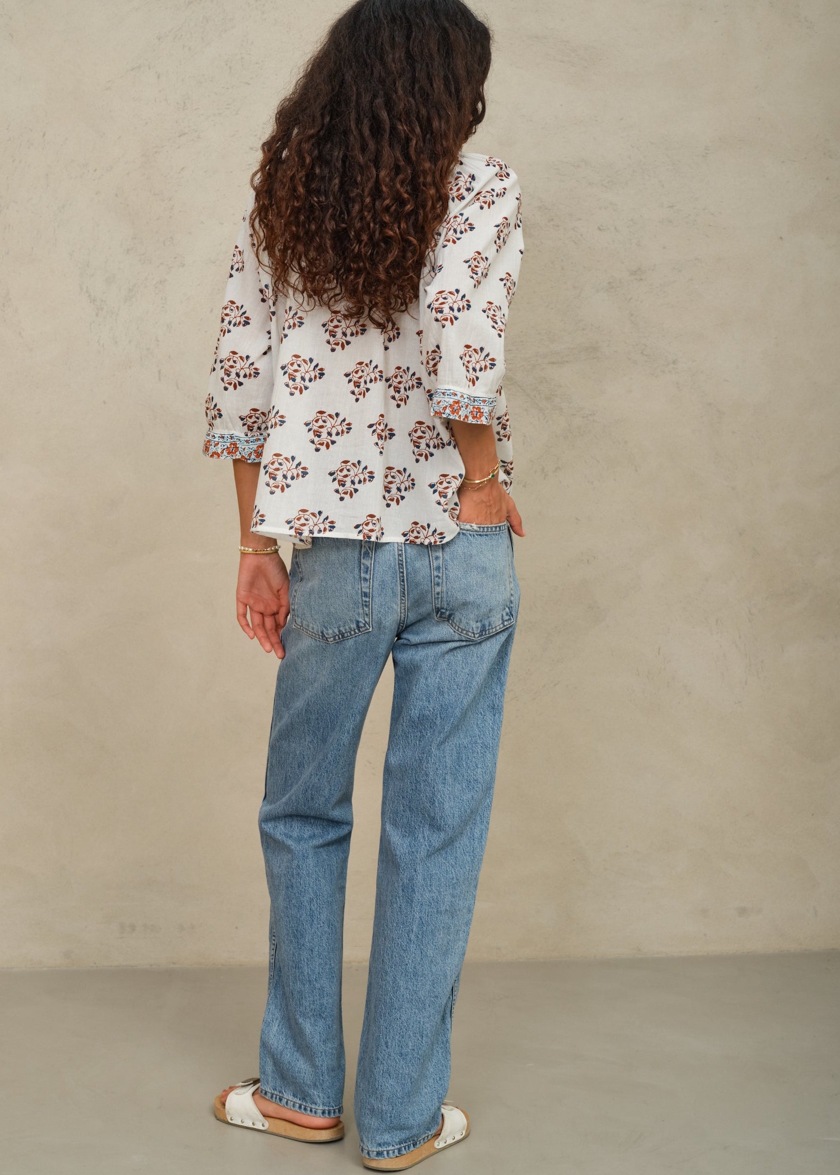 M.A.B.E Stella Long Sleeve Top - Ecru/Rust