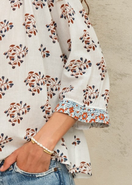 M.A.B.E Stella Long Sleeve Top - Ecru/Rust