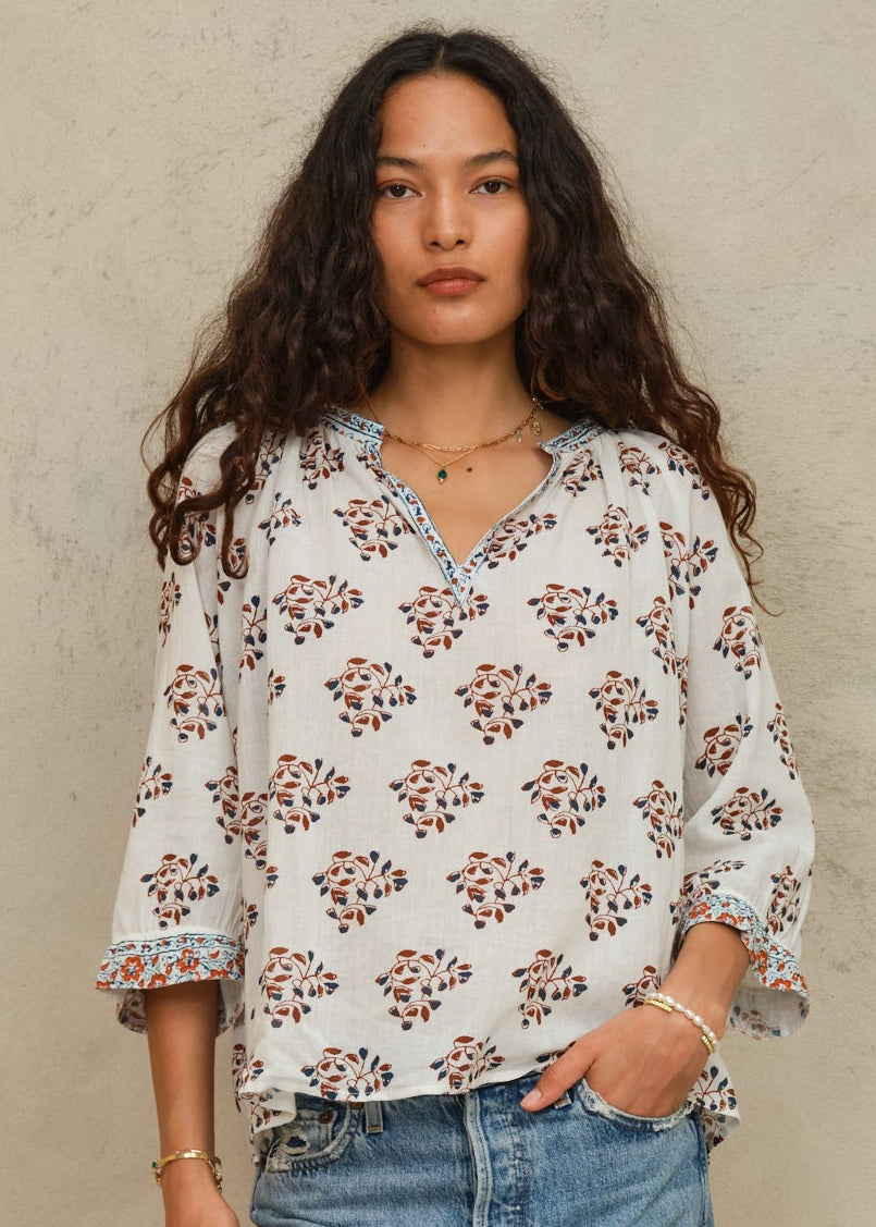 M.A.B.E Stella Long Sleeve Top - Ecru/Rust