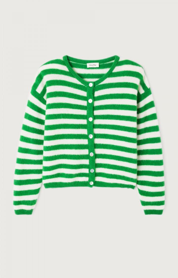 American Vintage Women’s Cardigan Vitow – Striped White Clover Mohair Blend Knit American Vintage