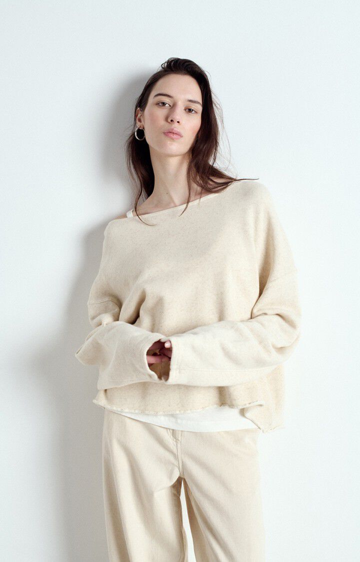 American Vintage Women’s Sweatshirt Itonay – Melange Ecru Fleece Pullover American Vintage