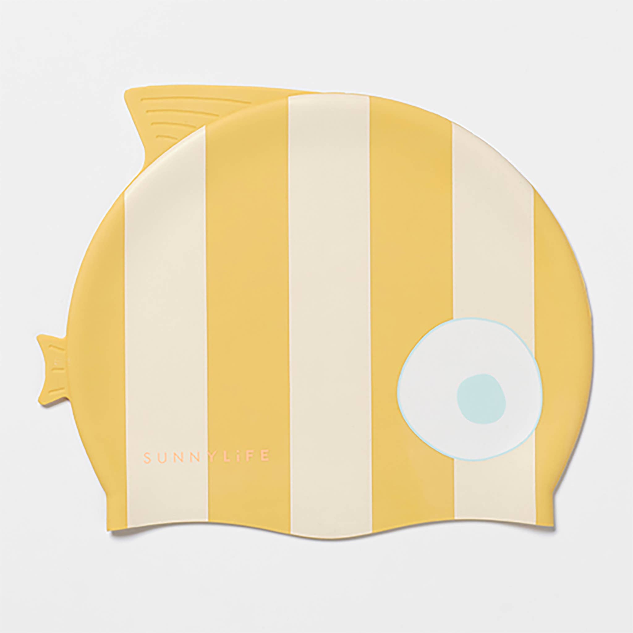 Sunnylife - Kids Swimming Cap Finn the Fish Mustard Stripe