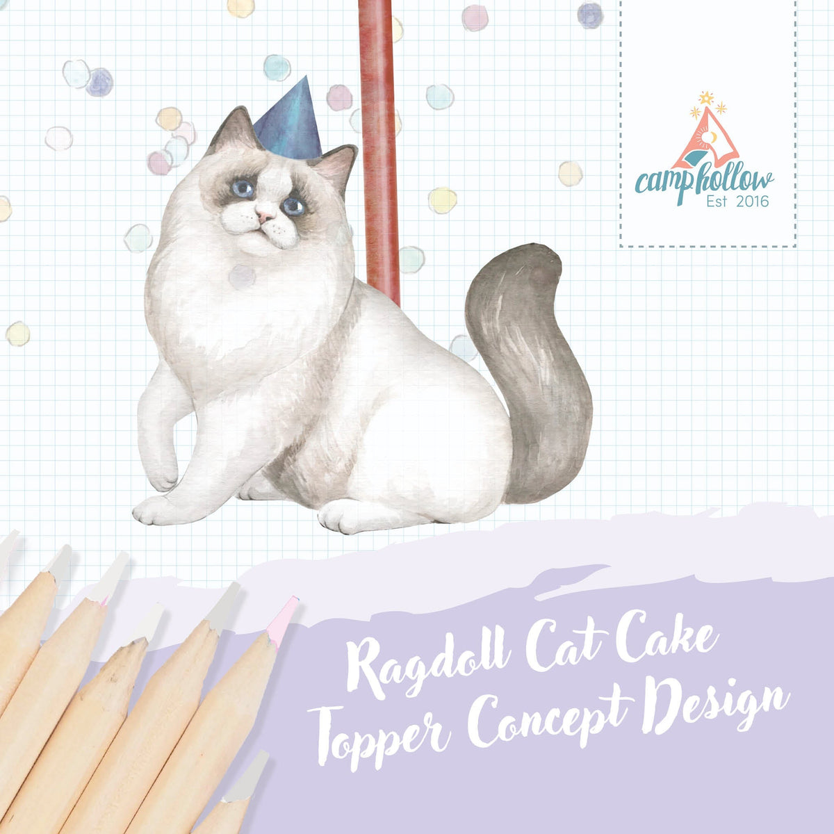 Camp Hollow Ragdoll Cat Birthday Candle Holder | Porcelain Cake Topper Camp Hollow