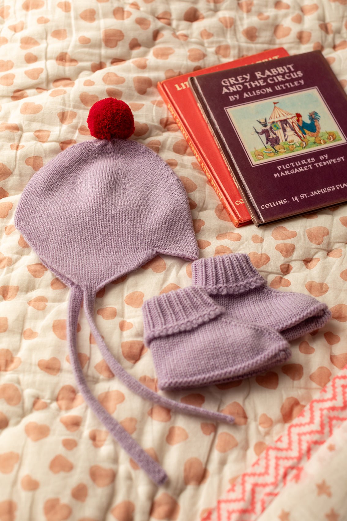 Cashmere Baby Bonnet, Lupin with Chianti Pom - Pom Rosie Sugden