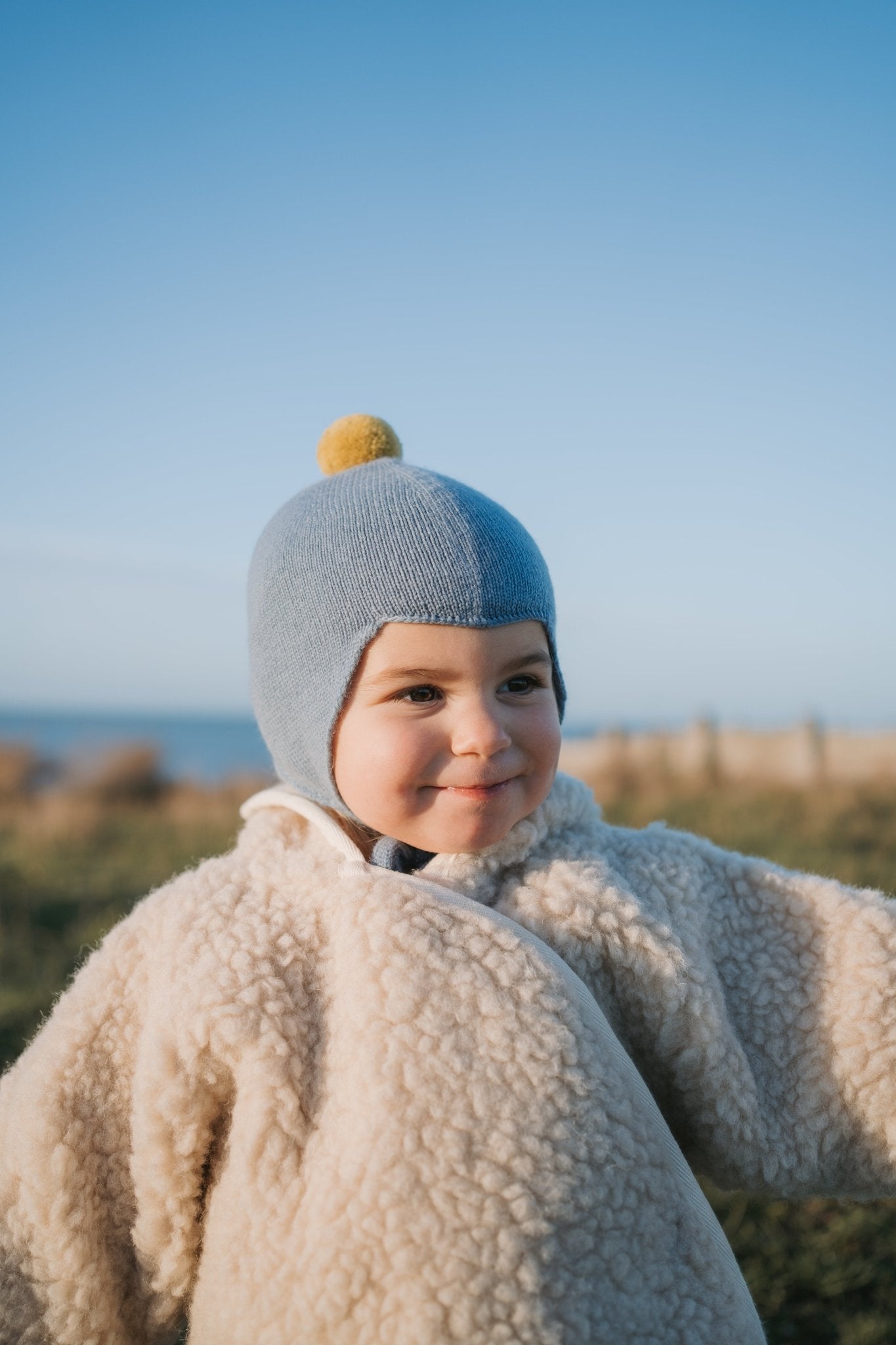 Cashmere Baby Bonnet, Mermaid with Gold Dust Pom - Pom Rosie Sugden