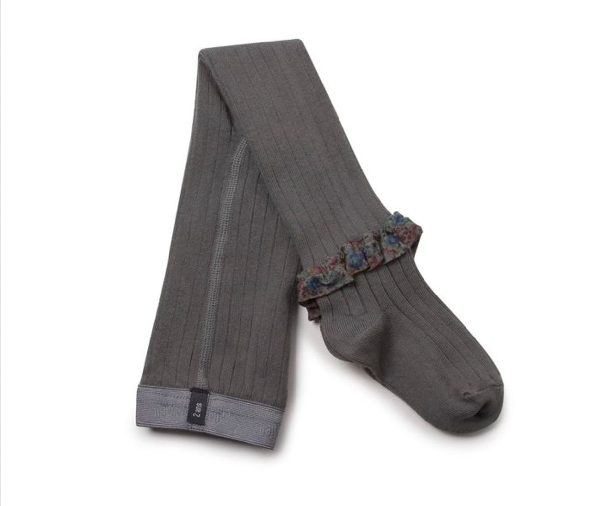 Clémence - Liberty Ruffle Ribbed Tights - Gris Galet Collégien