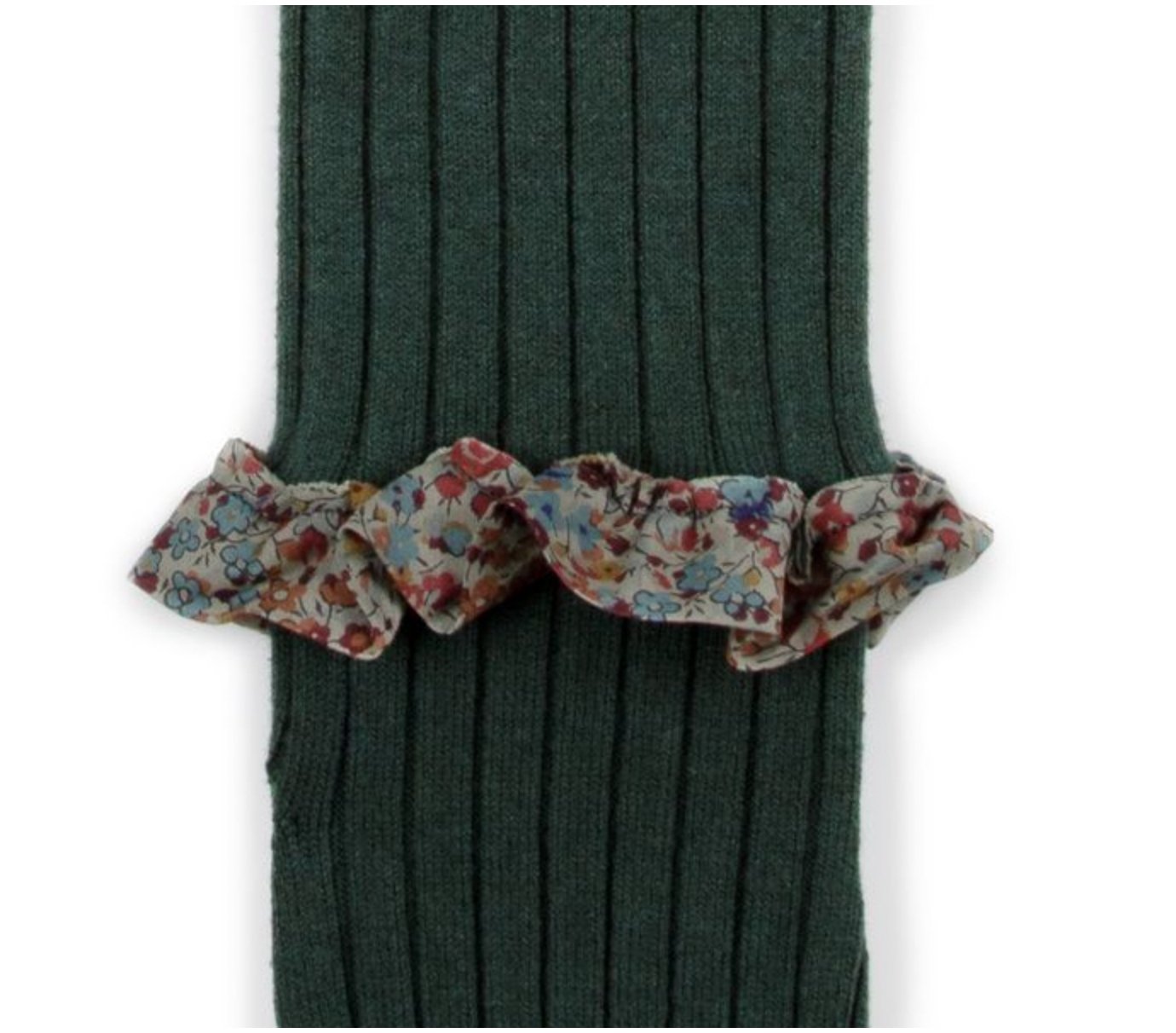 Clémence - Liberty Ruffle Ribbed Tights - Vert Forêt Collégien