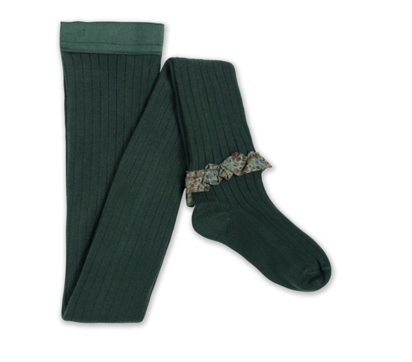 Clémence - Liberty Ruffle Ribbed Tights - Vert Forêt Collégien