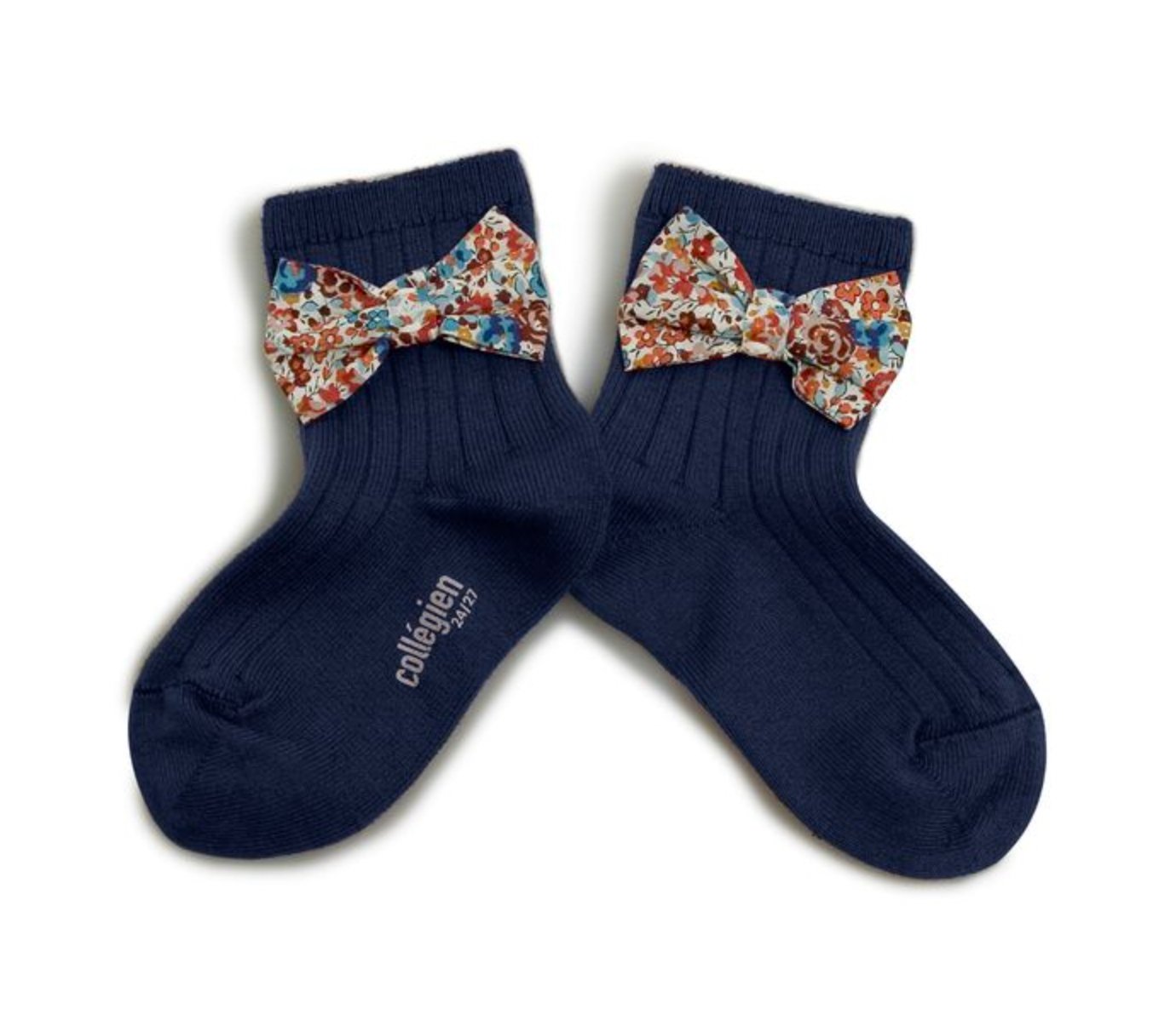 Collegien Beatrice Ribbed Ankle Socks with Liberty Bow - Aquarium Collégien