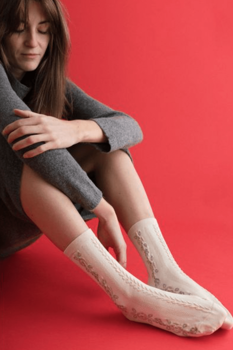 Collégien Magnolia Jacquard Flower Ankle Socks – Doux Agneaux Collégien