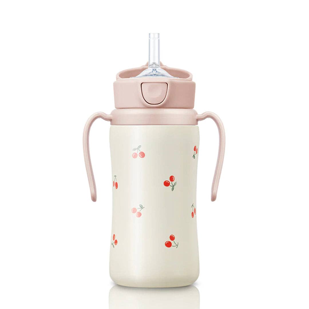 Grosmimi Stainless Steel Straw Cup with Flip Top - 10oz (300ml): Flower_Coral