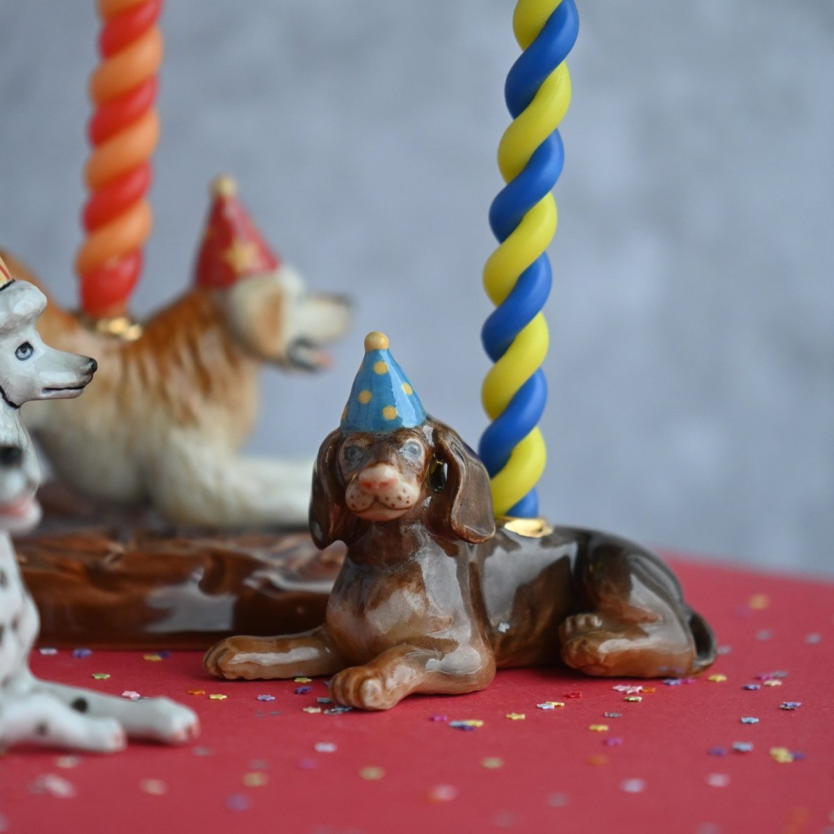 Camp Hollow Dachshund Birthday Candle Holder | Porcelain Cake Topper