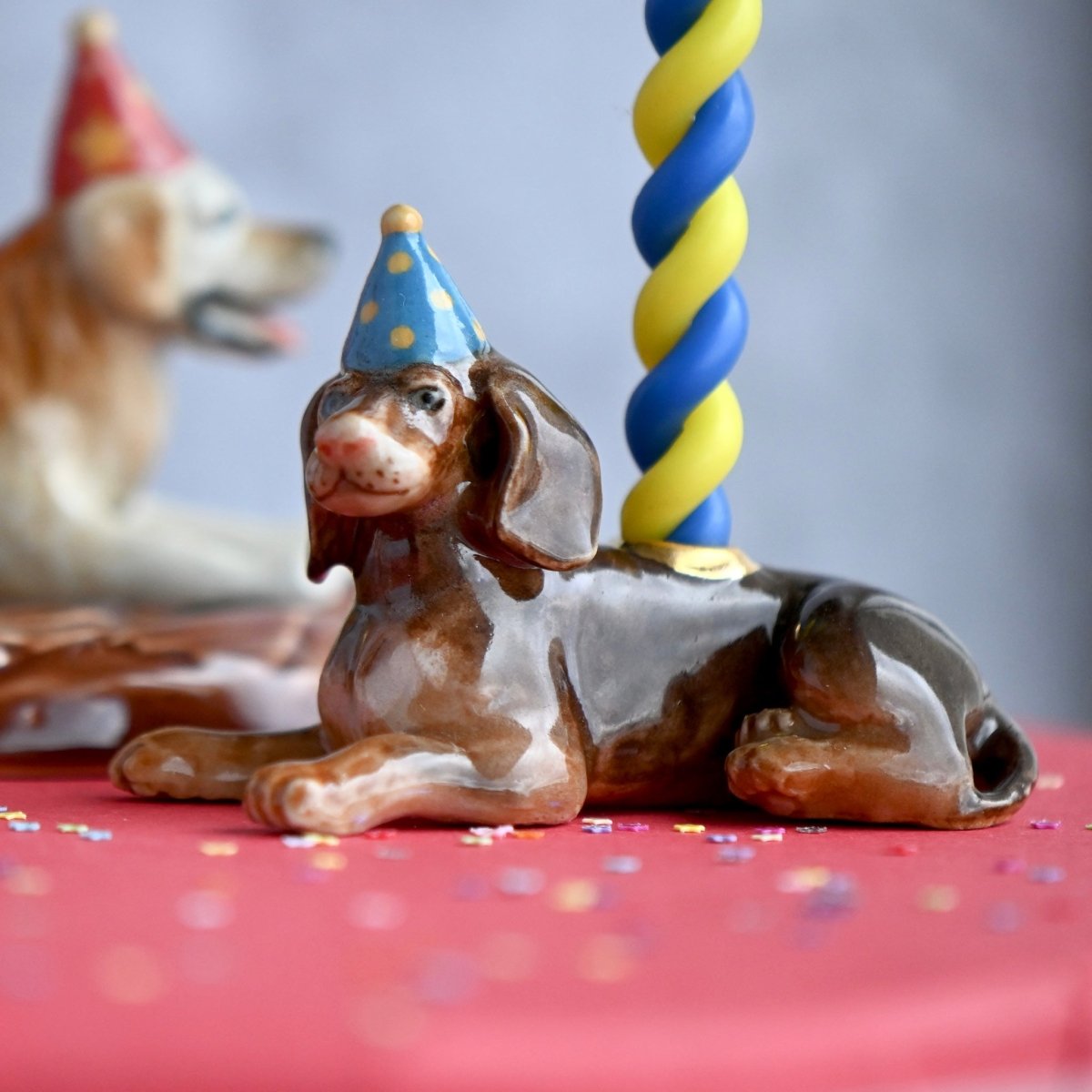 Camp Hollow Dachshund Birthday Candle Holder | Porcelain Cake Topper