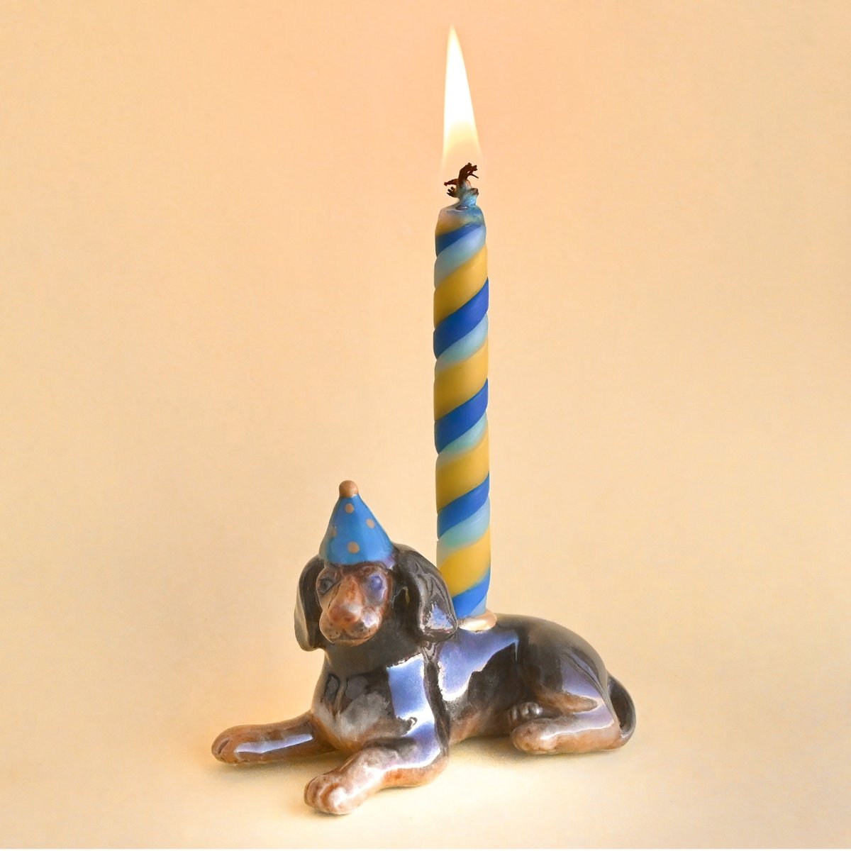 Camp Hollow Dachshund Birthday Candle Holder | Porcelain Cake Topper