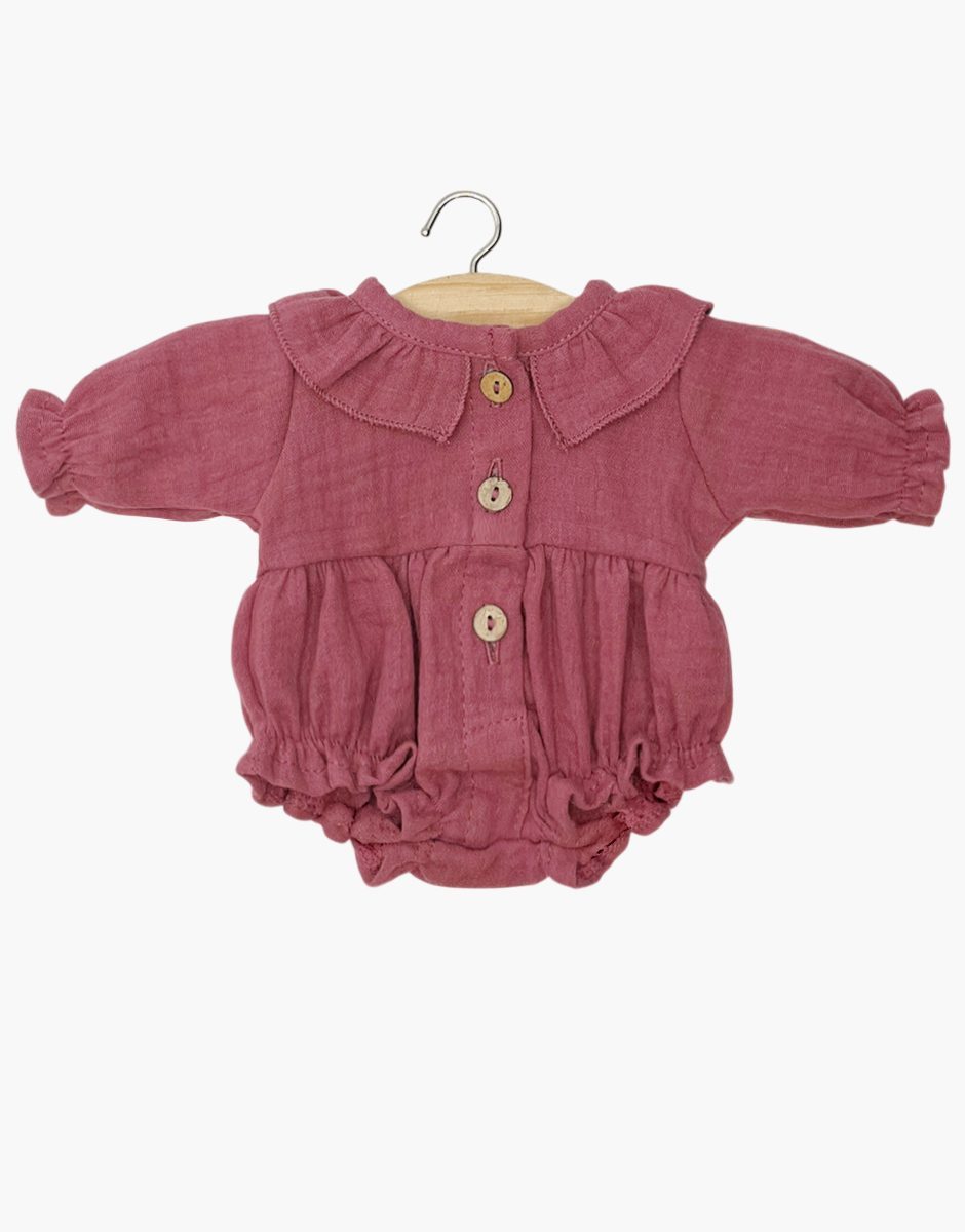 Minikane Léonore Doll Romper – Raspberry Cotton Gauze