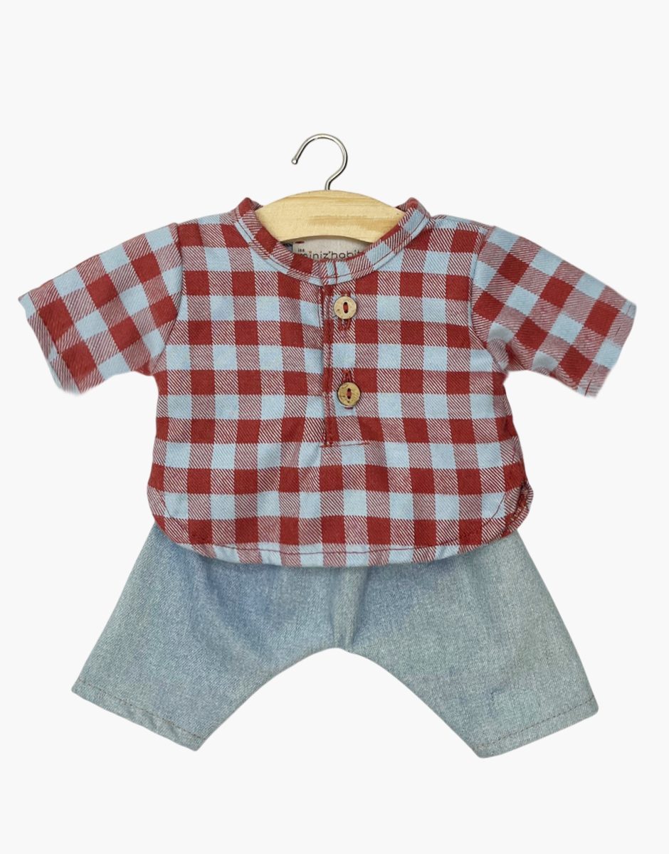 Minikane Marien Doll Outfit – Icy Blue Gingham & Light Blue Denim